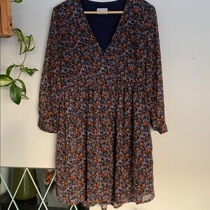 Frank & Oak Navy Floral Long Sleeve Dress